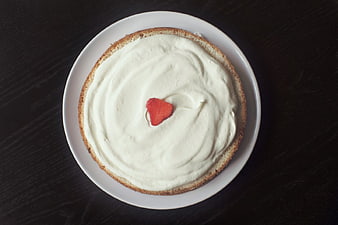 Top View of Vanilla Cake with Strawberry on Dark Table