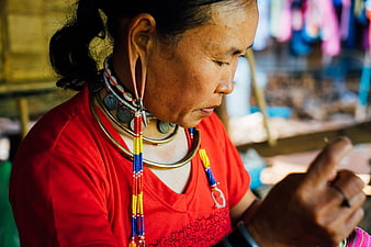 Thai Hill Tribe Woman Wearing Traditional Jewelry