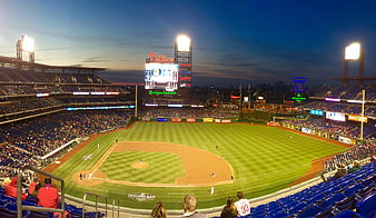 Citizens Bank Park Baseball Stadium At Dusk With City Skyline