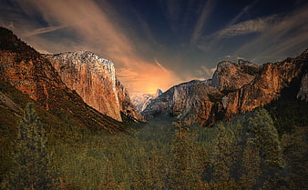 Dramatic Sunset Over Yosemite Valley with El Capitan and Forest