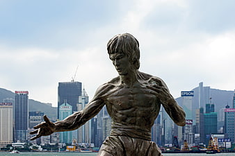 Bronze Bruce Lee Statue in Hong Kong Victoria Harbour