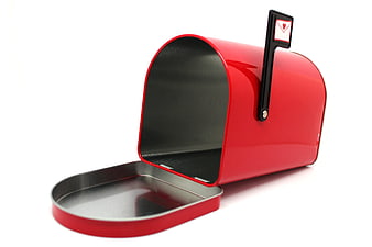 Open Red Metal Mailbox on White Background