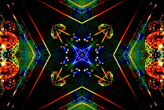 Abstract kaleidoscope pattern with glowing geometric shapes