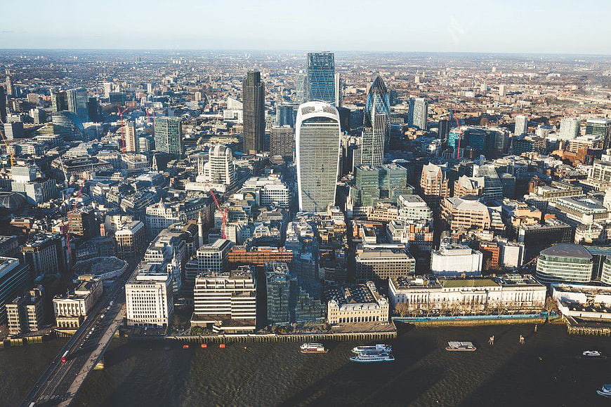 Aerial View of London Skyline with Gherkin and Walkie Talkie