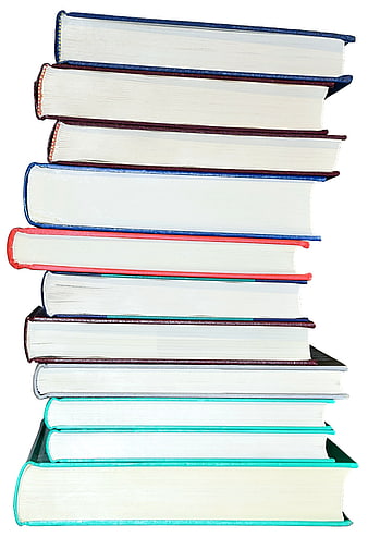 Stack of colorful hardcover books isolated on white background