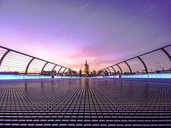 Millennium Bridge London with St Paul's Cathedral at Sunset