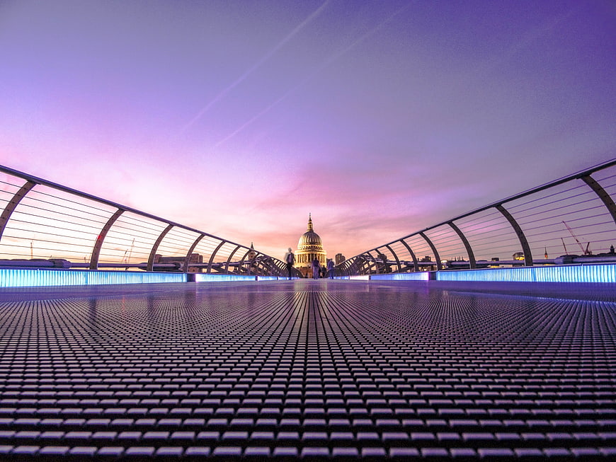 Millennium Bridge London with St Paul's Cathedral at Sunset