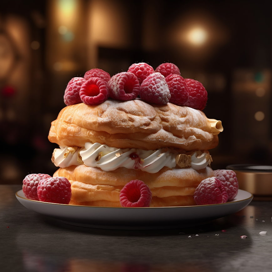 Delicious Raspberry Cream Pastry on White Plate