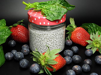 Chia Seed Pudding with Strawberries and Blueberries