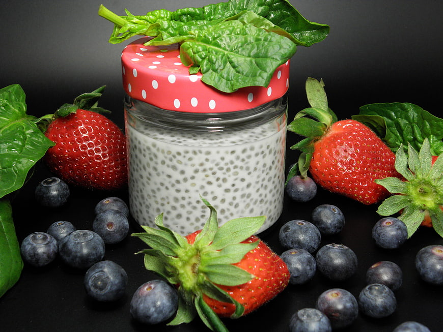 Chia Seed Pudding with Strawberries and Blueberries