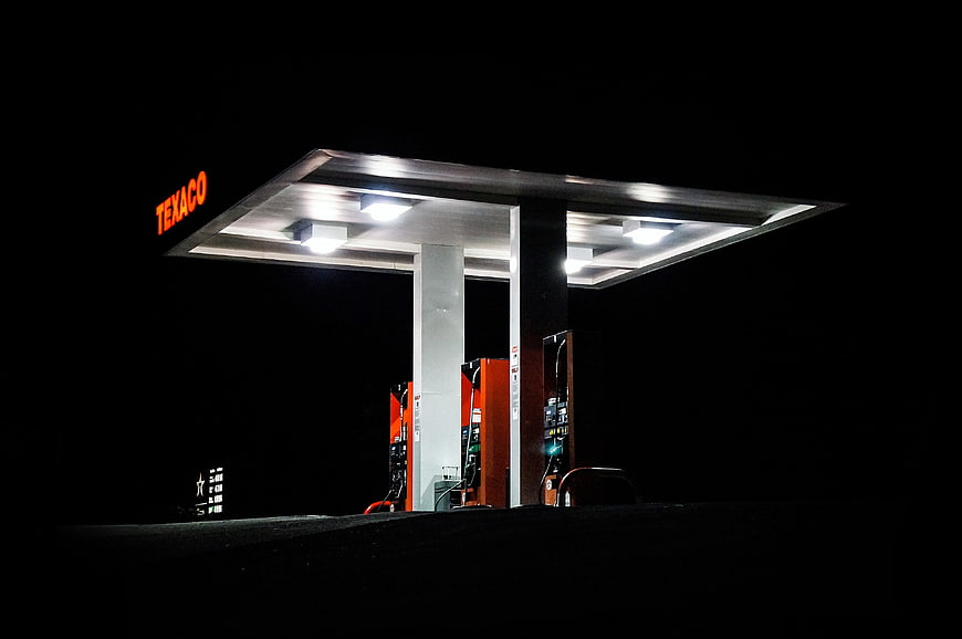 Illuminated Texaco Gas Station at Night