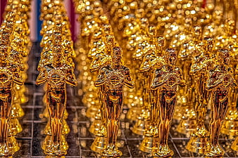 Rows of Golden Oscar Statuettes on Display