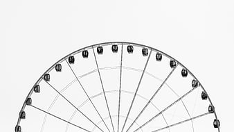 Minimalist Black and White Ferris Wheel Against White Sky