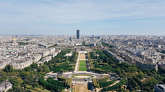 Aerial View of Paris Cityscape with Palais de Chaillot and Eiffel Tower Gardens