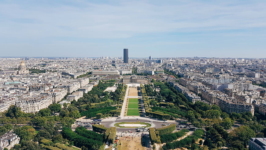 Aerial View of Paris Cityscape with Palais de Chaillot and Eiffel Tower Gardens