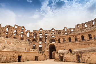 Ancient Roman Amphitheater Ruins in El Jem, Tunisia