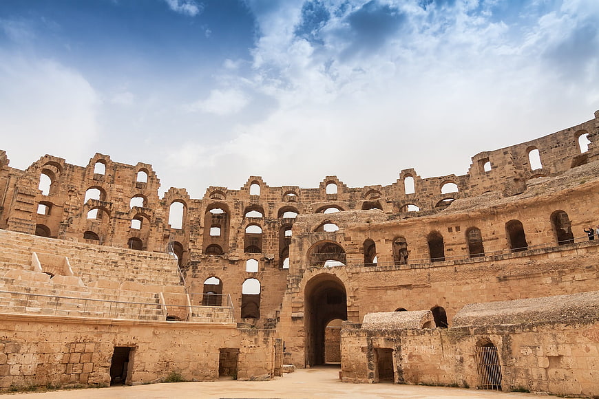 Ancient Roman Amphitheater Ruins in El Jem, Tunisia