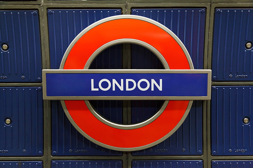 London Underground Roundel Sign on Blue Locker Background