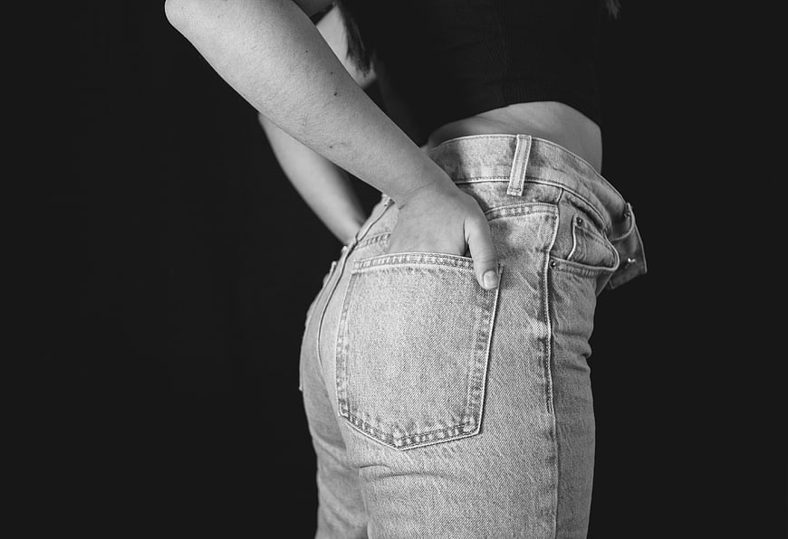 Woman in Jeans with Hand in Pocket Black and White