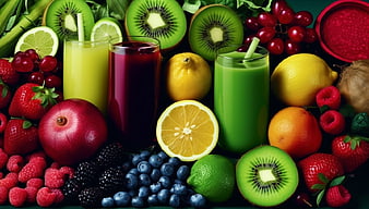Vibrant Fresh Fruit Juices and Assorted Berries