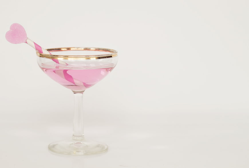 Pink Valentine's Day Cocktail in Gold-Rimmed Glass