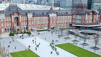 Aerial View of Tokyo Station Marunouchi Building and Plaza