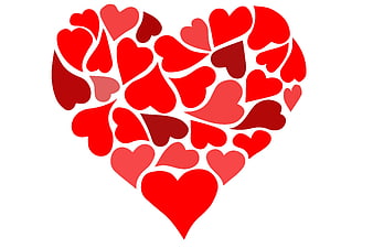 Large Heart Shape Formed By Many Small Red Hearts On White Background