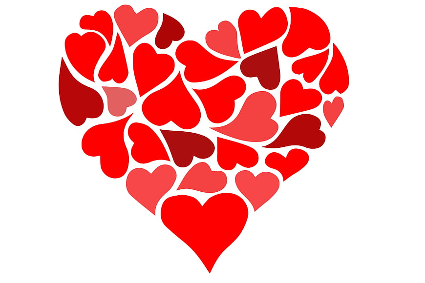 Large Heart Shape Formed By Many Small Red Hearts On White Background