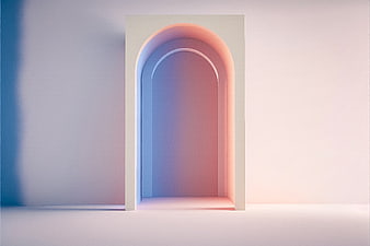 Abstract 3D Render of Pastel Arched Doorway with Gradient Lighting