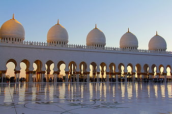 Sheikh Zayed Grand Mosque Domes and Arches at Sunset