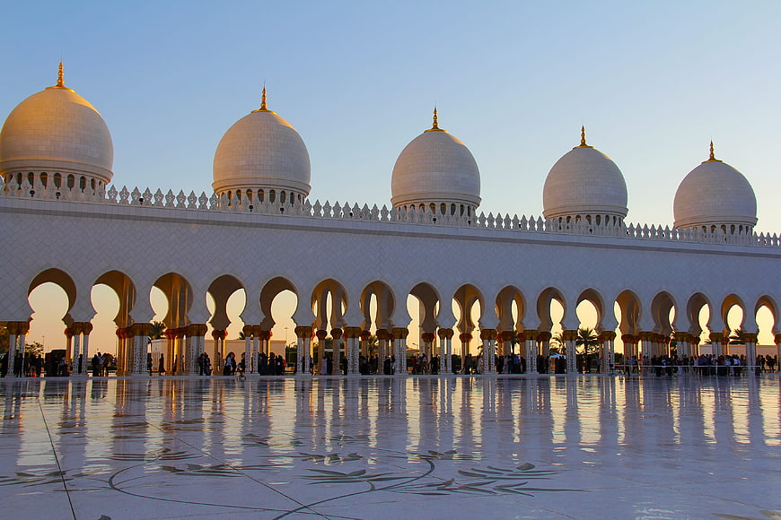 Sheikh Zayed Grand Mosque Domes and Arches at Sunset