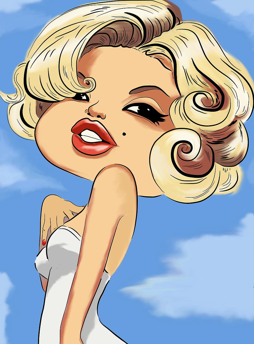 Cartoon Illustration of Marilyn Monroe with Blonde Hair