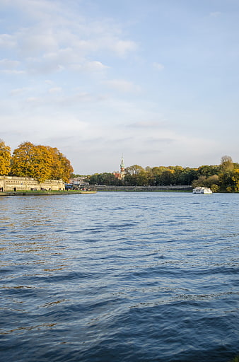 Autumn View of Vistula River and St. Mary's Basilica in Krakow