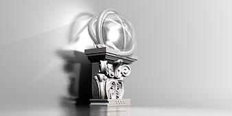3D Render of Classical Column with Glowing Orb and Light Rays