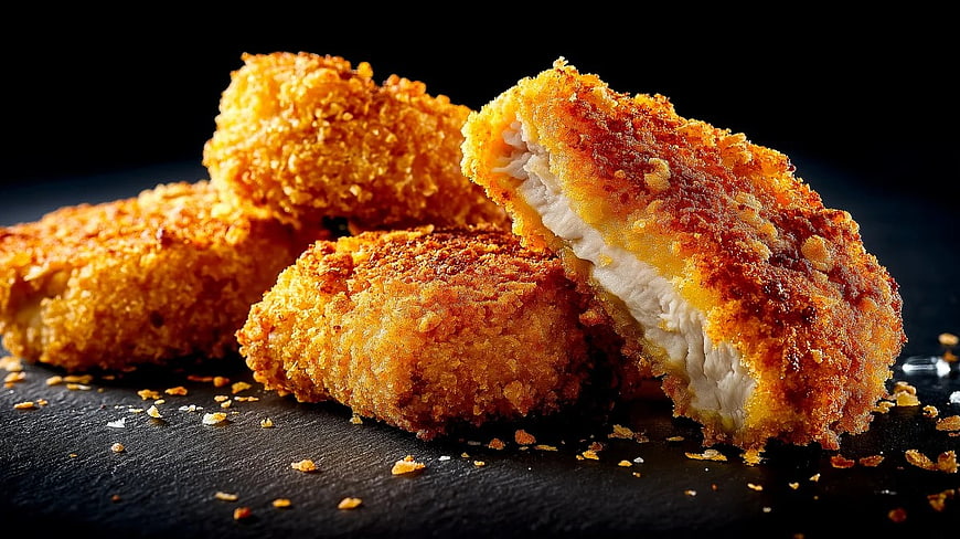 Crispy Fried Chicken Nuggets on Dark Slate Background