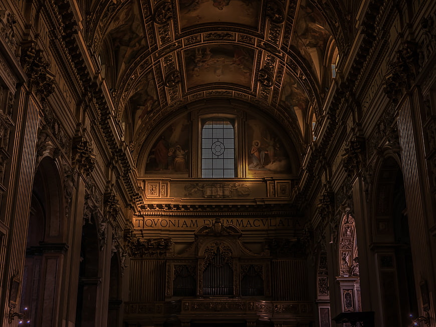 Ornate Baroque Church Interior with Pipe Organ and Frescoes