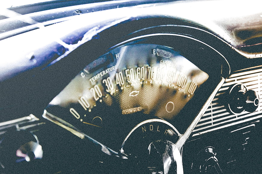 Vintage Chevrolet Speedometer Close-Up with Retro Dashboard Details