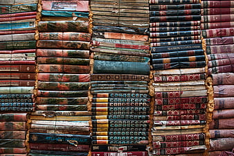 Vintage Italian Books Stacked in Columns