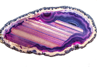 Polished Amethyst Geode Slice With Vibrant Purple Crystal Banding On White Background