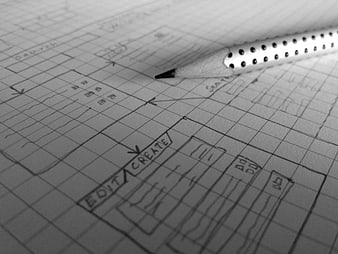 Pencil on wireframe sketch for web design planning