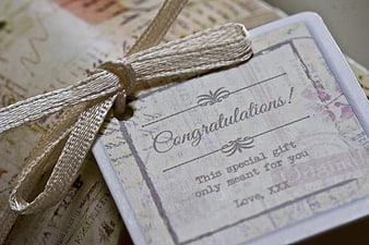 Vintage Gift Tag with Congratulations Message and Ribbon