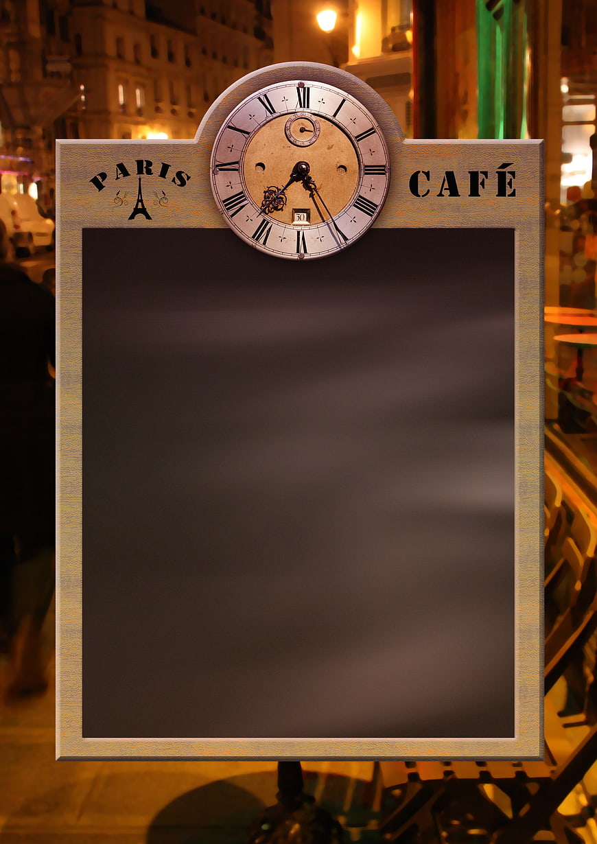 Paris Cafe Chalkboard Menu Mockup With Vintage Clock