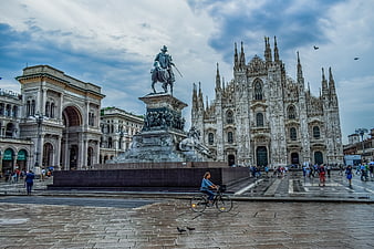 Milan Cathedral and Equestrian Statue in Piazza del Duomo