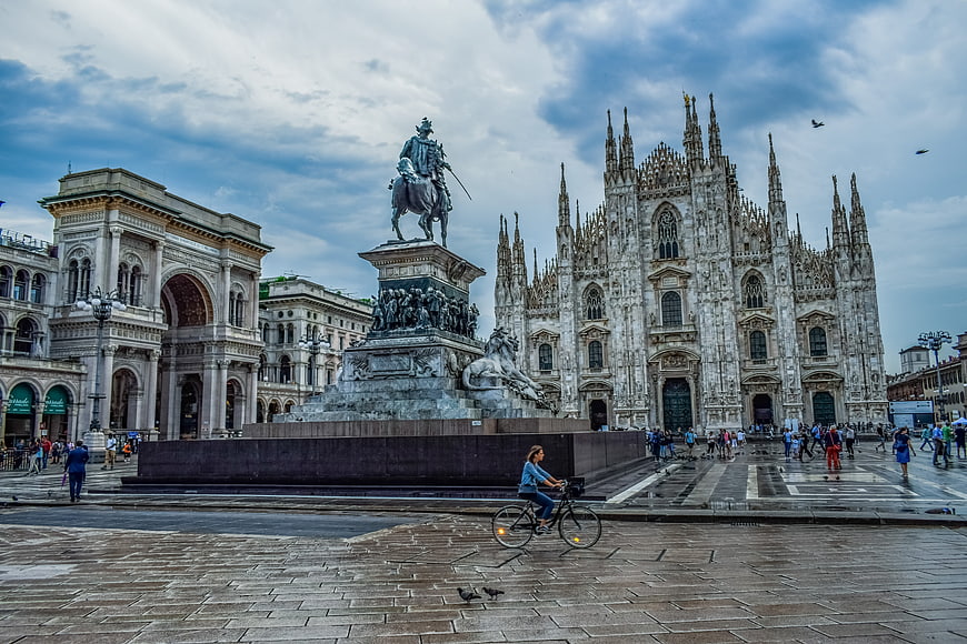 Milan Cathedral and Equestrian Statue in Piazza del Duomo