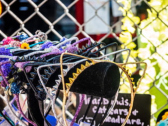 Colorful Cat Ear Headbands Displayed at Outdoor Market