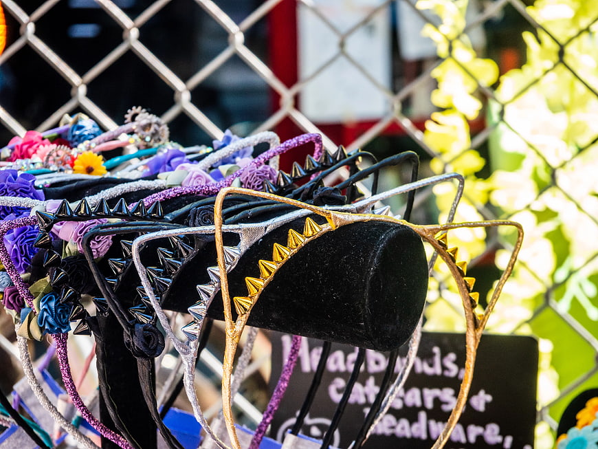 Colorful Cat Ear Headbands Displayed at Outdoor Market