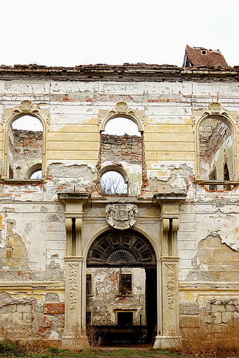 Facade of an Abandoned Baroque Building Ruin