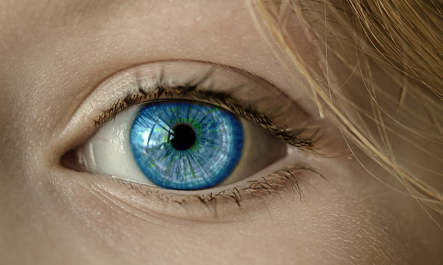 Extreme Close-Up of Blue Eye with Green Iris Details