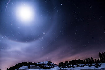 Starry Night Sky Over Snowy Mountain Landscape