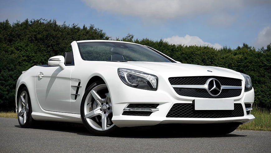 White Mercedes-Benz SL 350 Convertible on Road